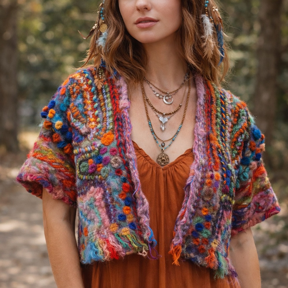 Hand Felted Wool Boho Bolero Jacket | Festival Artwear | Made in India | Cropped